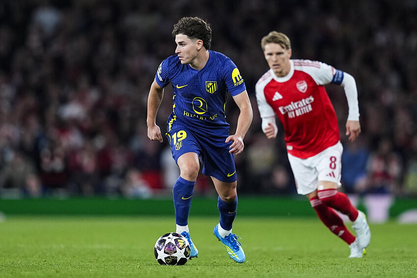 Julian Alvarez avec l’Atlético de Madrid face à Arsenal en Ligue des champions.